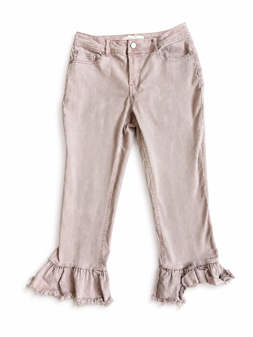 Cato Women’s Size 2 Hi-Rise Cropped Ruffled Jeans Mauve Dusty Pink